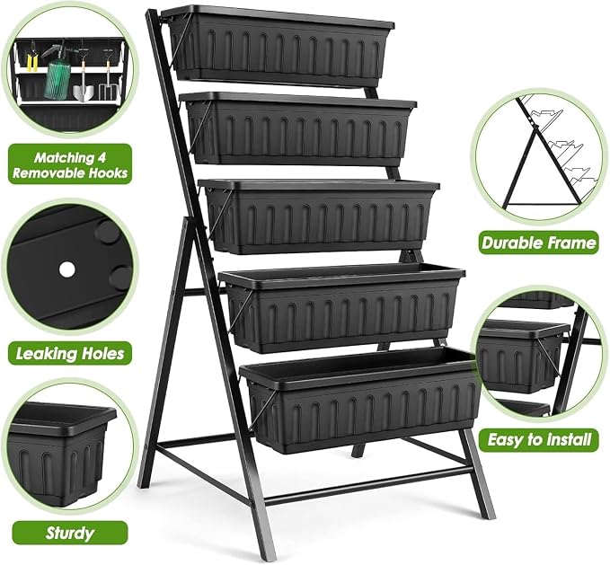 SEJOV 2 Pack Vertical Raised Garden Bed, 5 Tiers Elevated Planter Box - Image 2