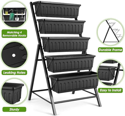 SEJOV 2 Pack Vertical Raised Garden Bed, 5 Tiers Elevated Planter Box - Image 2