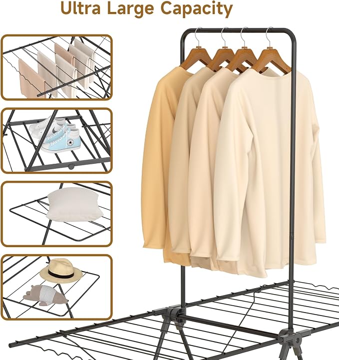 Bigzzia Clothes Drying Rack Foldable, 68.9Inch High Hanger Laundry Drying Rack - Image 4
