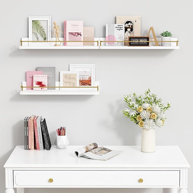 Forbena Gold Floating Shelves for Wall Decor Set of 3, Bathroom Shelves Over - Image 6