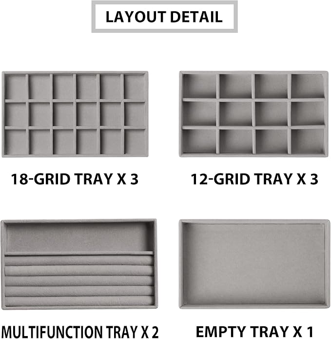 Frebeauty Jewelry Organizer Tray, Stackable Velvet Jewelry Trays, Drawer - Image 4