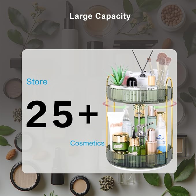 360 Rotating Makeup Organizer, 2 Tier Lazy Susan Bathroom Counter Organizer - Image 6
