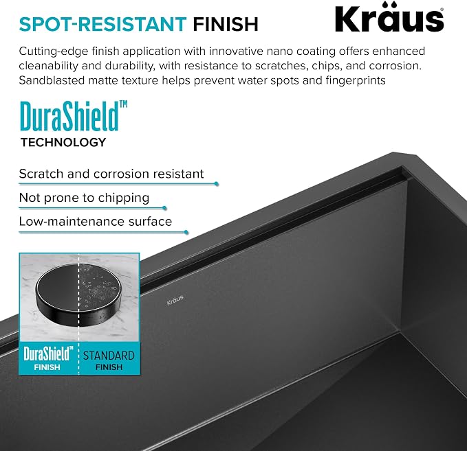 KRAUS Kore Workstation 33-inch Farmhouse Apron Front 16 Gauge Black Stainless - Image 7