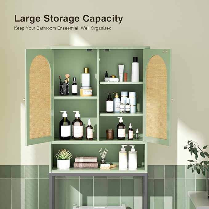 Befrases Rattan Toilet Storage Cabinet, Over the Rack Wood Cabinet - Image 4