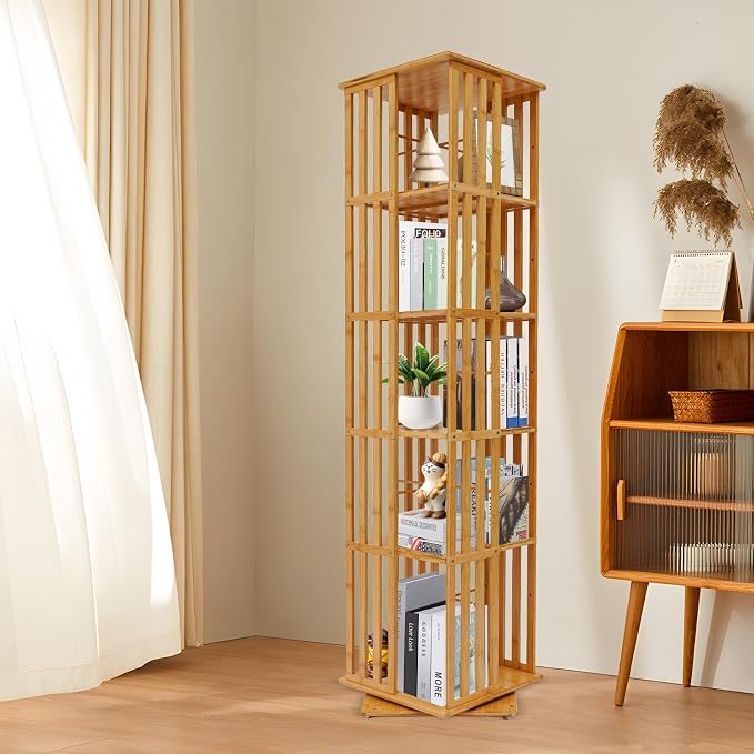 Rotating Bookshelf 5-Tier, 14.57x14.57x59.06in Floor Standing Book Storage - Image 6
