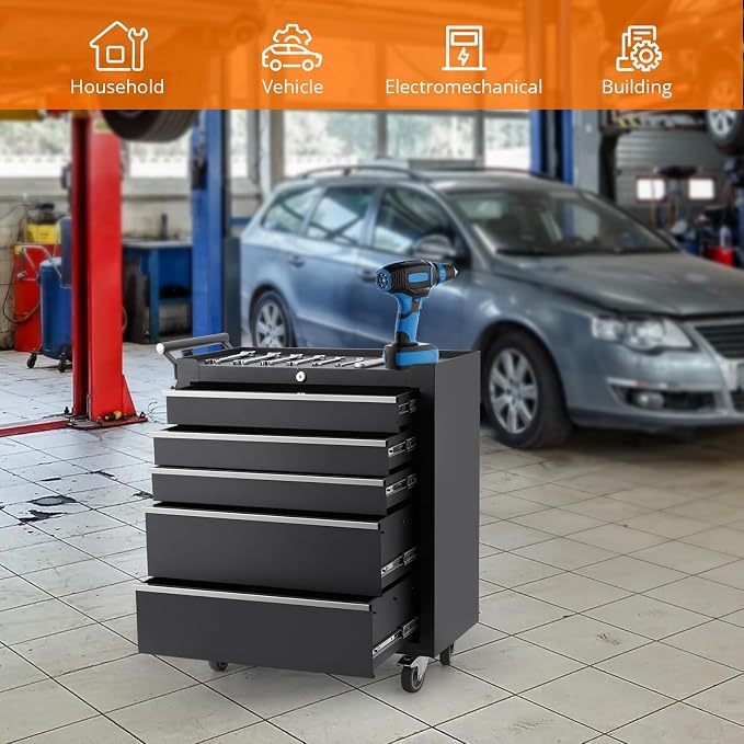5-Drawer Rolling Tool Chest Organizer - Image 2
