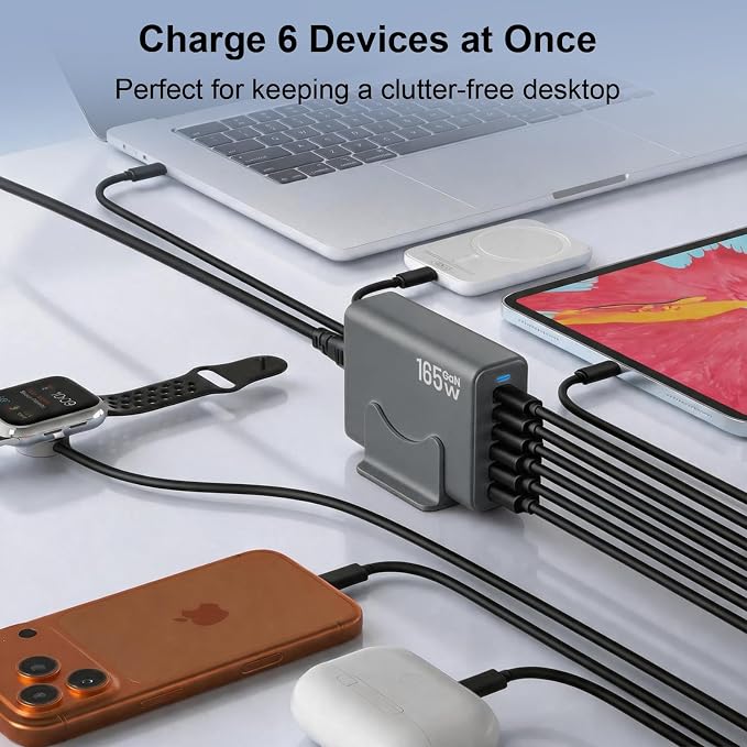 165W GaN USB C Charging Station, 6 Port Desktop Charger - Image 4