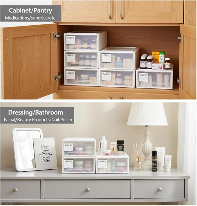 3 Pack Plastic Stackable DrawerStorage Drawers Bins, Small Drawer-type Desk - Image 6