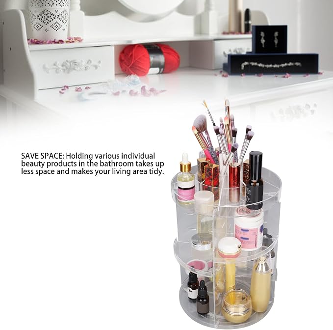Makeup Organizer, 360 Degree Rotating Adjustable Large Capacity Jewelry Storage - Image 2