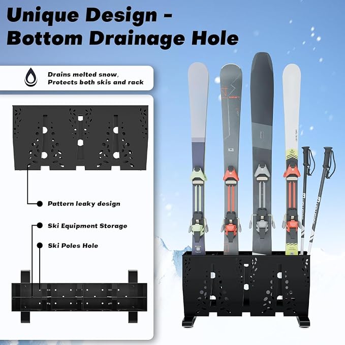 Heavy Duty Metal Ski Storage Rack, 8 Pair Freestanding Steel Ski Holder - Image 4