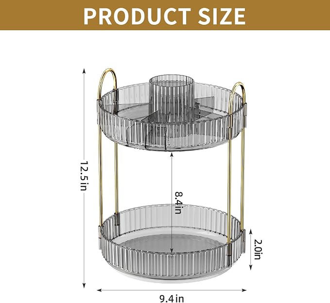 360° Rotating Makeup Organizer, Large-Capacity Skincare Make Up Storage 2 Tier - Image 6