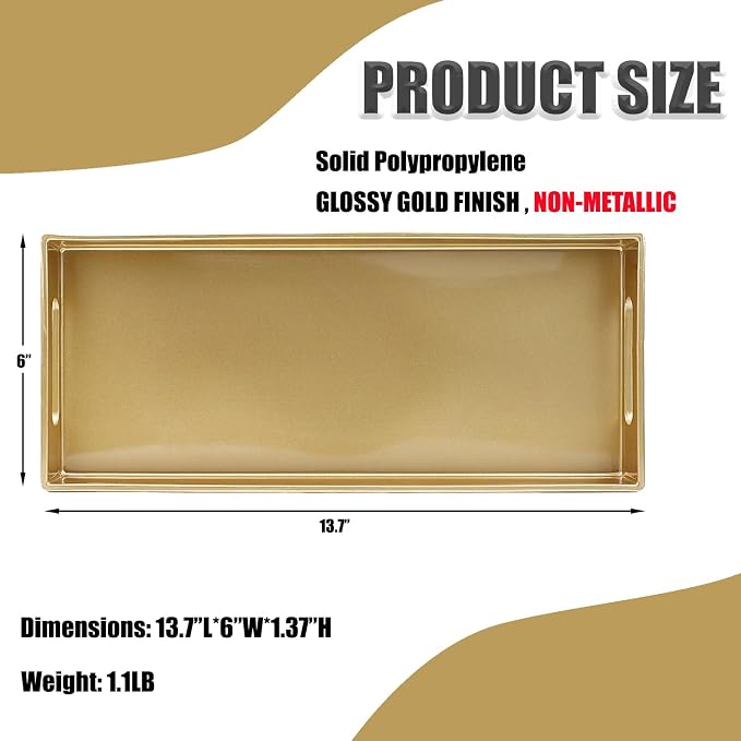 Plastic Gold Vanity Tray with Handles, Small Decorative Tray Desktop Storage - Image 2