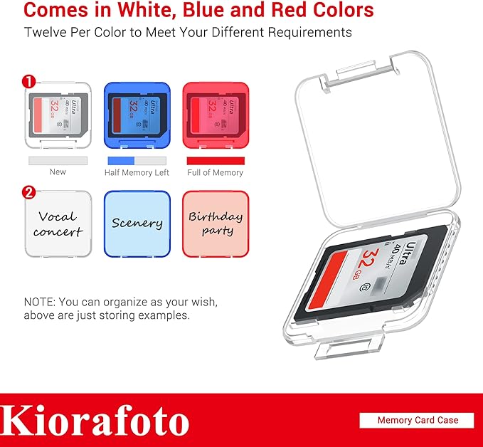 Kiorafoto SD Card Case with 36 Pack Individual Clear Plastic Memory Card Holders - Image 3