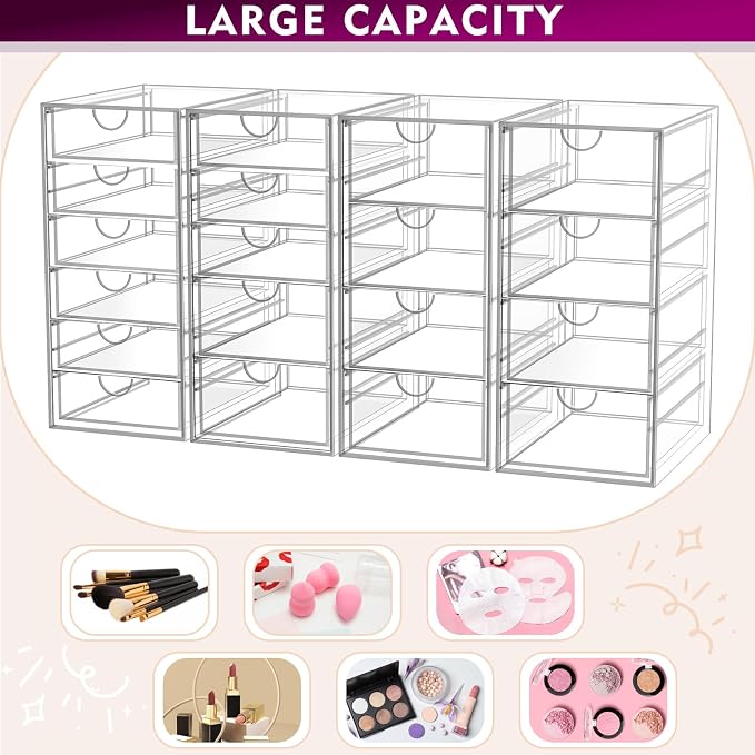 Acrylic Makeup Organizer with 19 Drawers, 4 Pack Clear Storage Drawers - Image 5