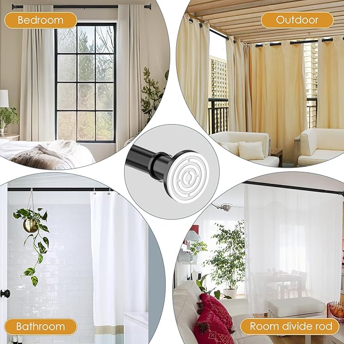 Heavy Duty Black Shower Curtain Rods 30-88 In 1.1" Dia AdjustableTesnion | - Image 7