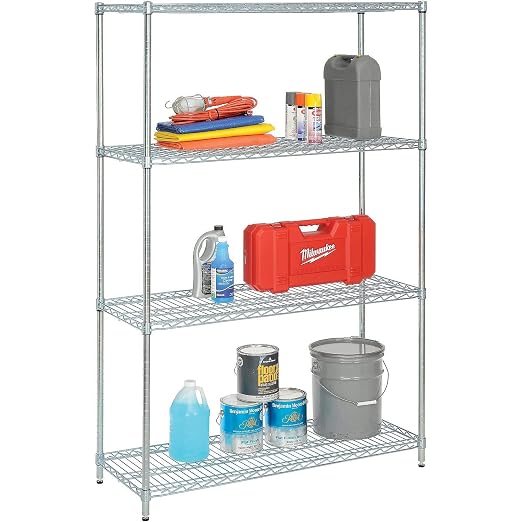 Nexel Economy Wire Shelving Starter Unit, 4 Tier, Nickel Chrome, x 36"L by Nexel