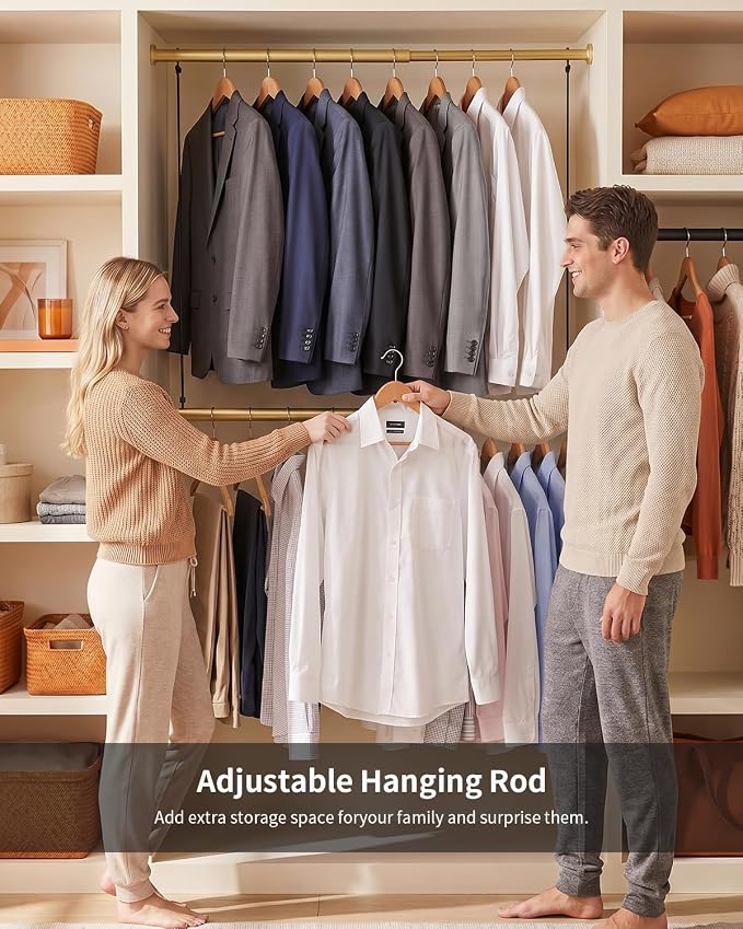 BaiNong Adjustable Closet Hanging Rod 17-30" Gold Closet Rod Extender 2Pack | - Image 2