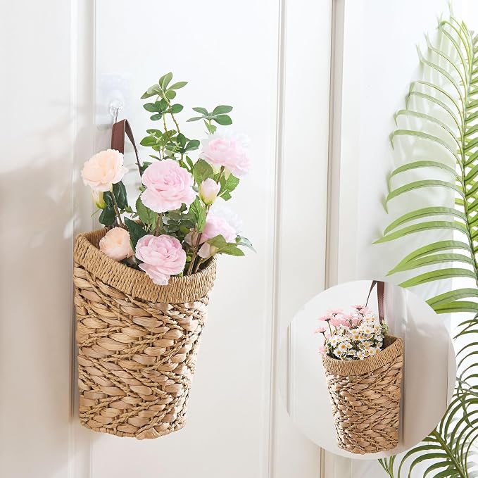 Handwoven Front Door Basket Water Hyacinth Wall Hanging Basket Decorative Boho - Image 4
