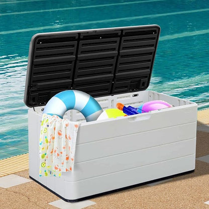 ZZM 110 Gallon Lockable Resin Deck Box, Waterproof Outdoor Storage Box - Image 9