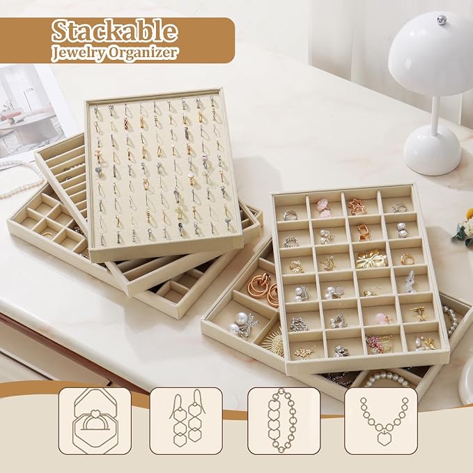 Large Velvet Jewelry Tray 2 Pack Stackable Jewelry Display Drawer Inserts Trays - Image 6