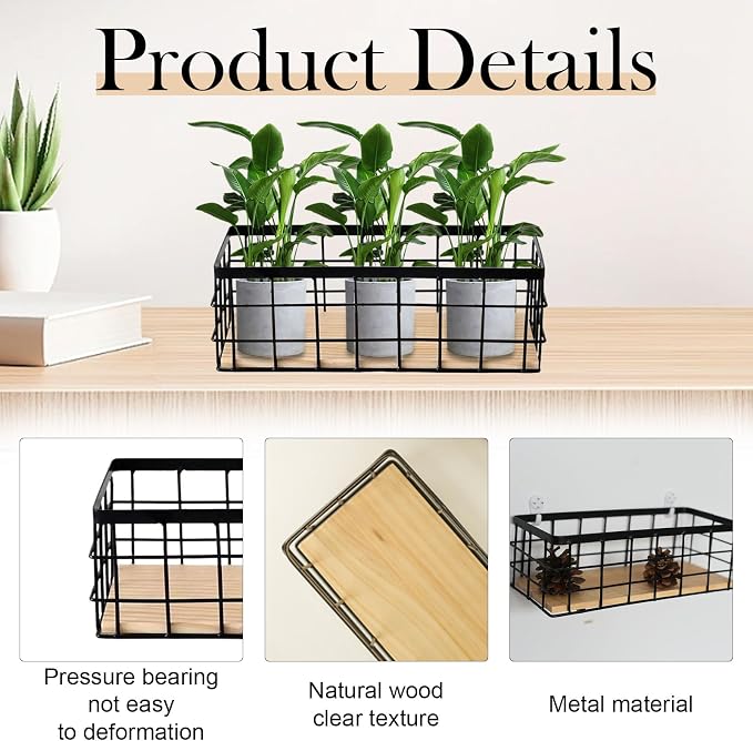 2 Pack Small Wire Baskets Farmhouse Rectangle Organizer Tray | Metal Wire - Image 3