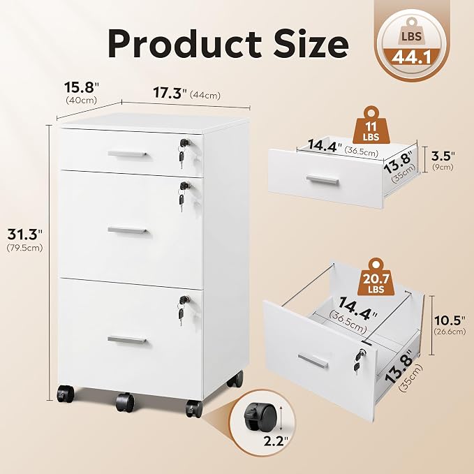 DEVAISE 3 Drawer File Cabinet - Image 2