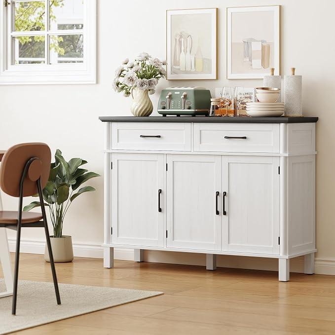 48 Inches Buffet Cabinet with Storage, Farmhouse Sideboard Buffet w/2 Drawers - Image 3