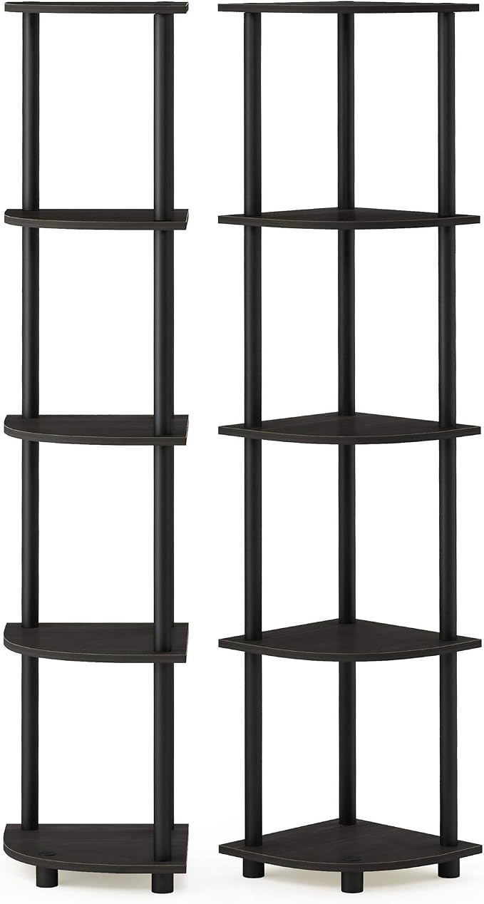 Furinno TURN-N-TUBE Corner Shelf Set of 2, 5-Tier Corner Bookshelf, Open - Image 7