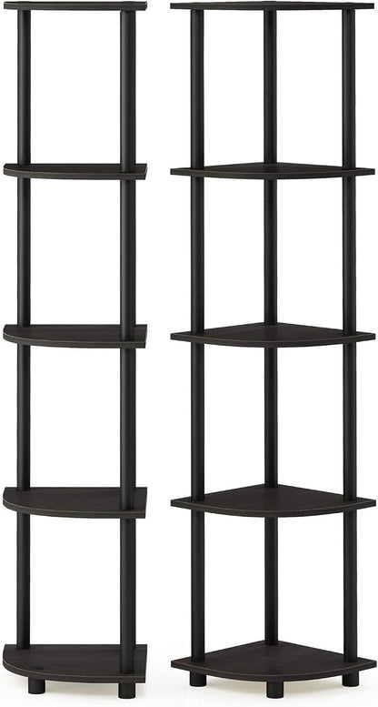 Furinno TURN-N-TUBE Corner Shelf Set of 2, 5-Tier Corner Bookshelf, Open - Image 7