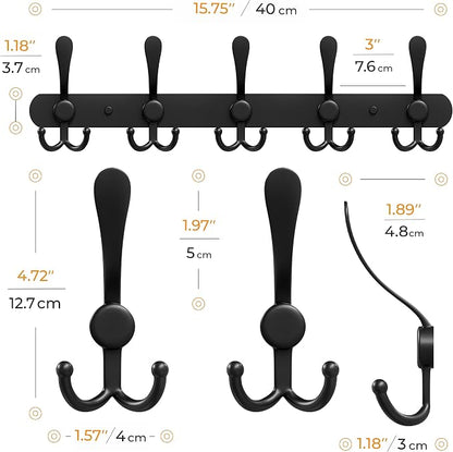 Coat Rack Wall Mount with 5 Tri Hooks, Stainless Steel 16 Inch – Black Matte - Image 2