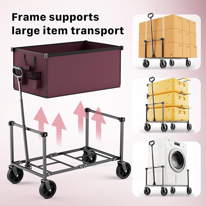 29.3" Collapsible Wagon Cart, 150L Heavy Duty Folding Utility Wagon - Image 8