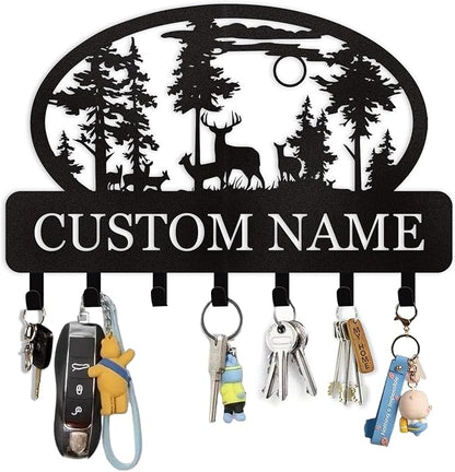 Personalized Key Holder for Wall, Custom Metal Deer Cabin Key Hooks by Dyoart
