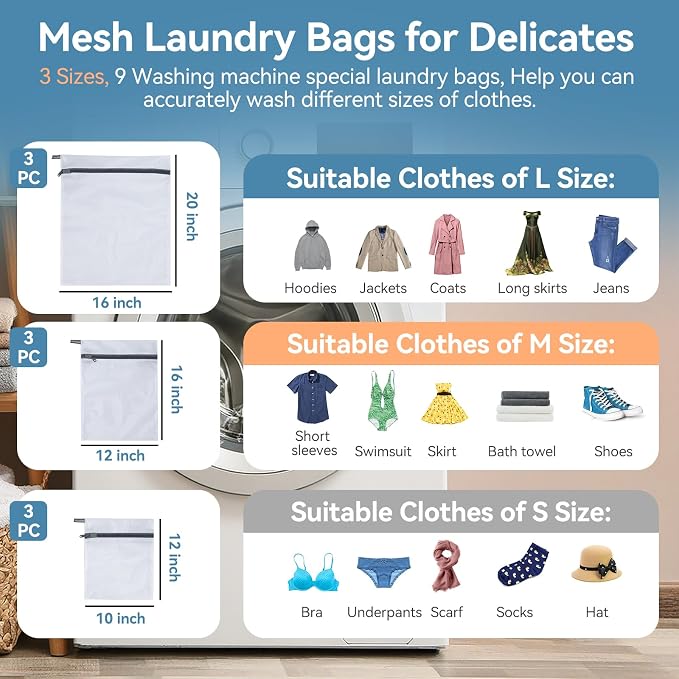 9Pcs Mesh Laundry Bags for Delicates, Laundry Bags Mesh Wash Bags, Lingerie - Image 2