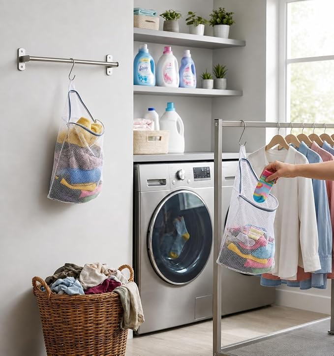 5Pcs Mesh Hanging Laundry Bags for Washing Machine, 15 X 12 inch Wash Bag for - Image 3