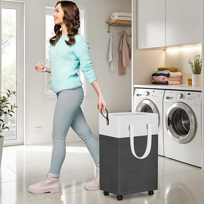 HomeHacks Laundry Basket with Wheels, Rolling Laundry Hamper, Collapsible & - Image 4