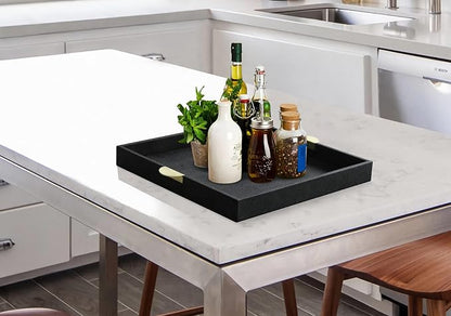 HofferRuffer Faux Leather Decorative Serving Tray, Elegant Coffee Table Ottoman - Image 7