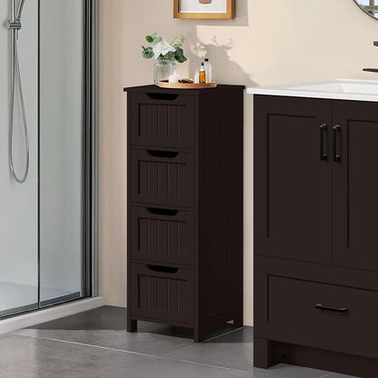 Yaheetech Bathroom Storage Cabinet, Espresso | Narrow Freestanding Organizer - Image 2