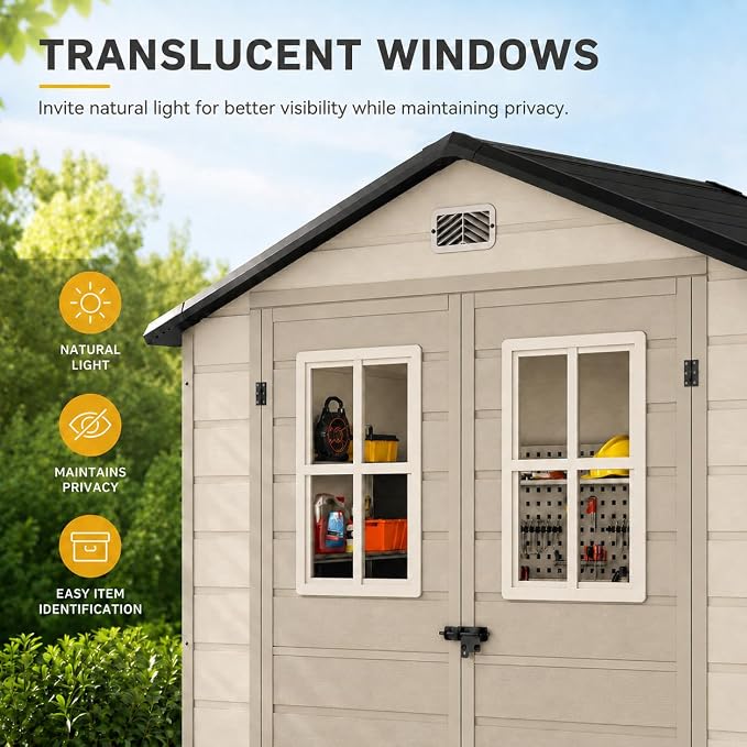 DWVO 6x4.4 FT Outdoor Storage Shed, Plastic Garden Tool Shed - Image 2