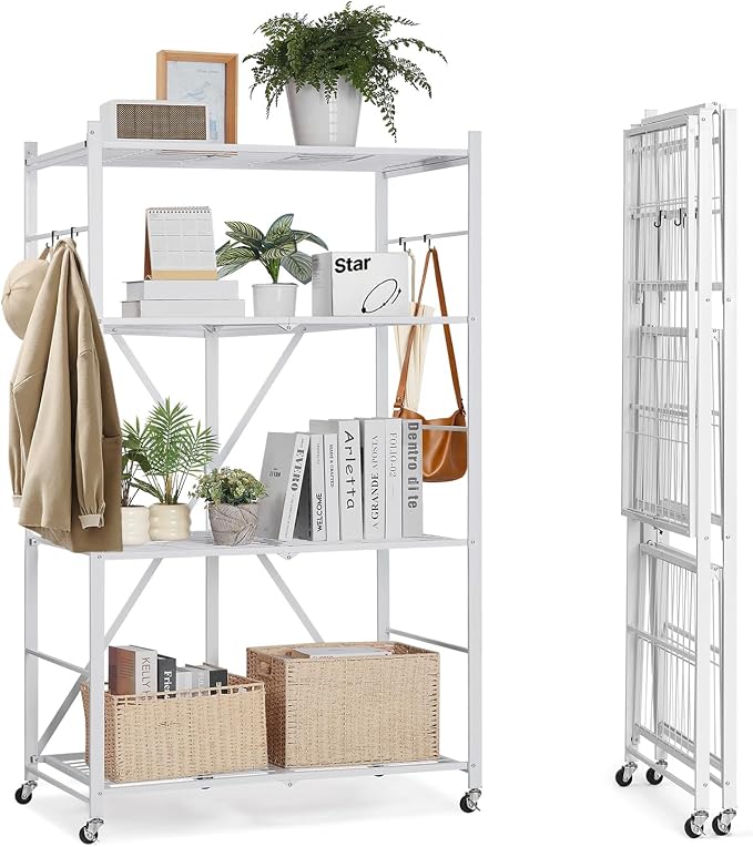 VEVOR 4-Tier Foldable Storage Shelf, 36W x 21D x 60 H Inch Folding Metal Rack by VEVOR