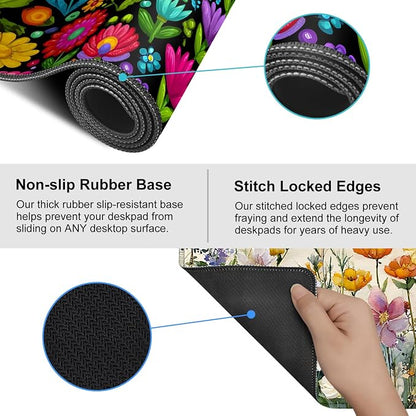 Folk Art Floral Mouse Pad – Large Extended Desk Mat 35.43 x 15.75 in – Colorful - Image 5