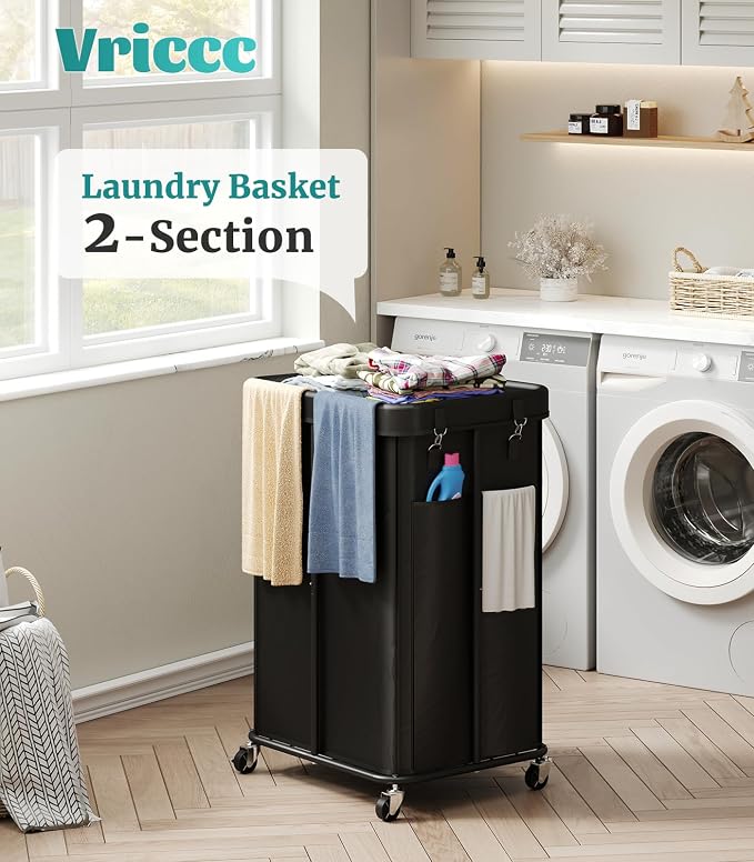Laundry Hamper with Wheels, Rolling Laundry Basket with Metal Frame and - Image 5