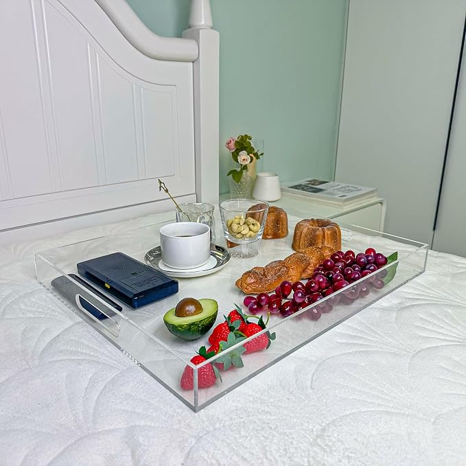 Clear Rectangular 16x20 Inches Acrylic Ottoman Tray Decorative Serving Tray - Image 4