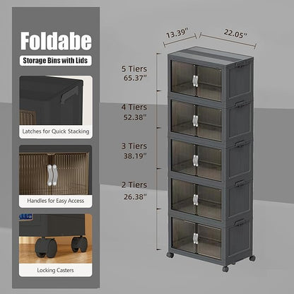 Stackable Storage Bins, Collapsible Plastic Container Bins - Image 2