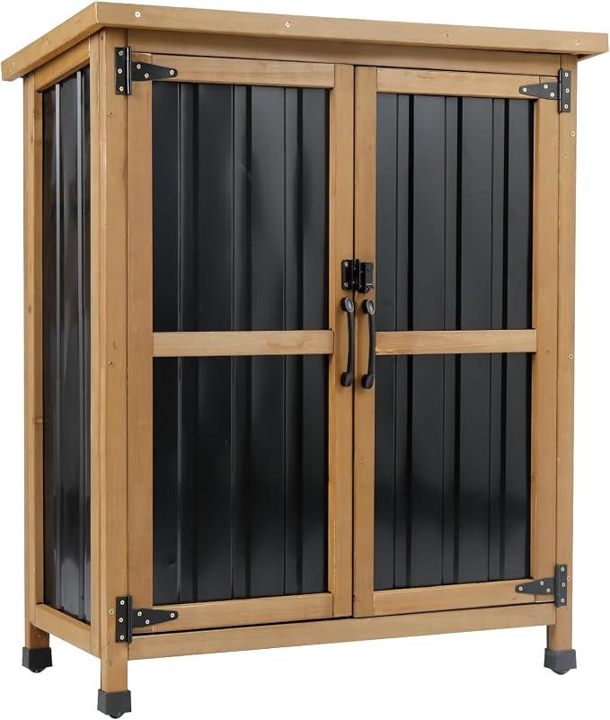 Ketive Outdoor Storage Cabinet, Wood & Metal Small Garden Tool Storage Cabinet by Ketive