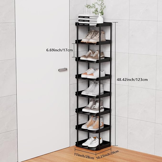 8 Tier Vertical Narrow Shoe Rack, Stackable Tall Skinny Shoerack, Compact - Image 3