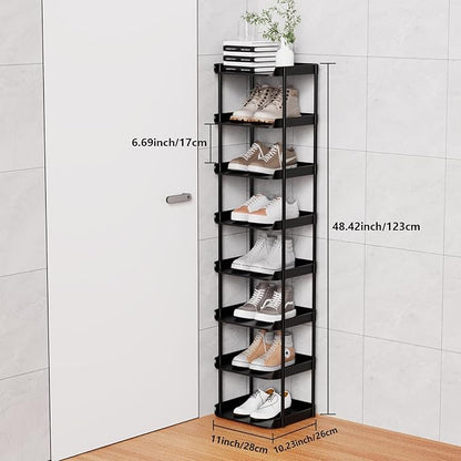 8 Tier Vertical Narrow Shoe Rack, Stackable Tall Skinny Shoerack, Compact - Image 3