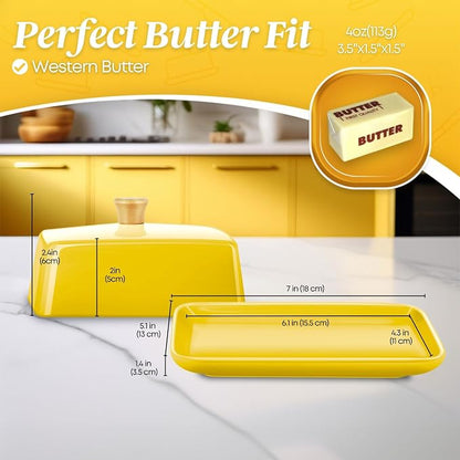Flexzion Ceramic Yellow European Butter Dish - Image 8
