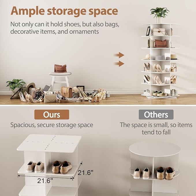 Rotating Shoe Rack Tower, PVC Material Structure, 6-Tier 360° Swivel - Image 8