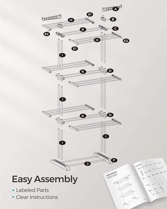 SONGMICS Clothes Drying Rack Stand 4-Tier, Foldable Laundry Drying Rack - Image 8