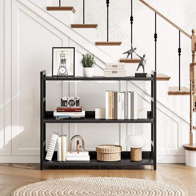 NUMENN Wide Bookshelf, 3 Tier Freestanding Shelving Unit, Falling Prevention - Image 4